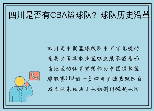 四川是否有CBA篮球队？球队历史沿革