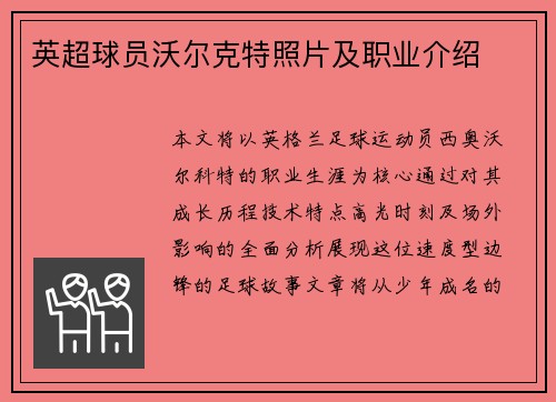 英超球员沃尔克特照片及职业介绍